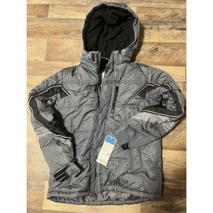 London Fog Puffer Snow Jacket Boys Lg 14/16 Gray Grey Fleece Lined Ski Board